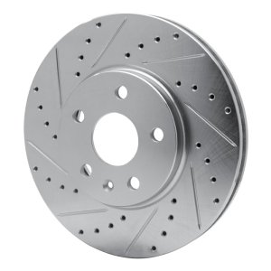 Cadillac CTS Brake Rotor (1) - Front Left - R1 Concepts - Drilled & Slotted - Silver - `08-`14